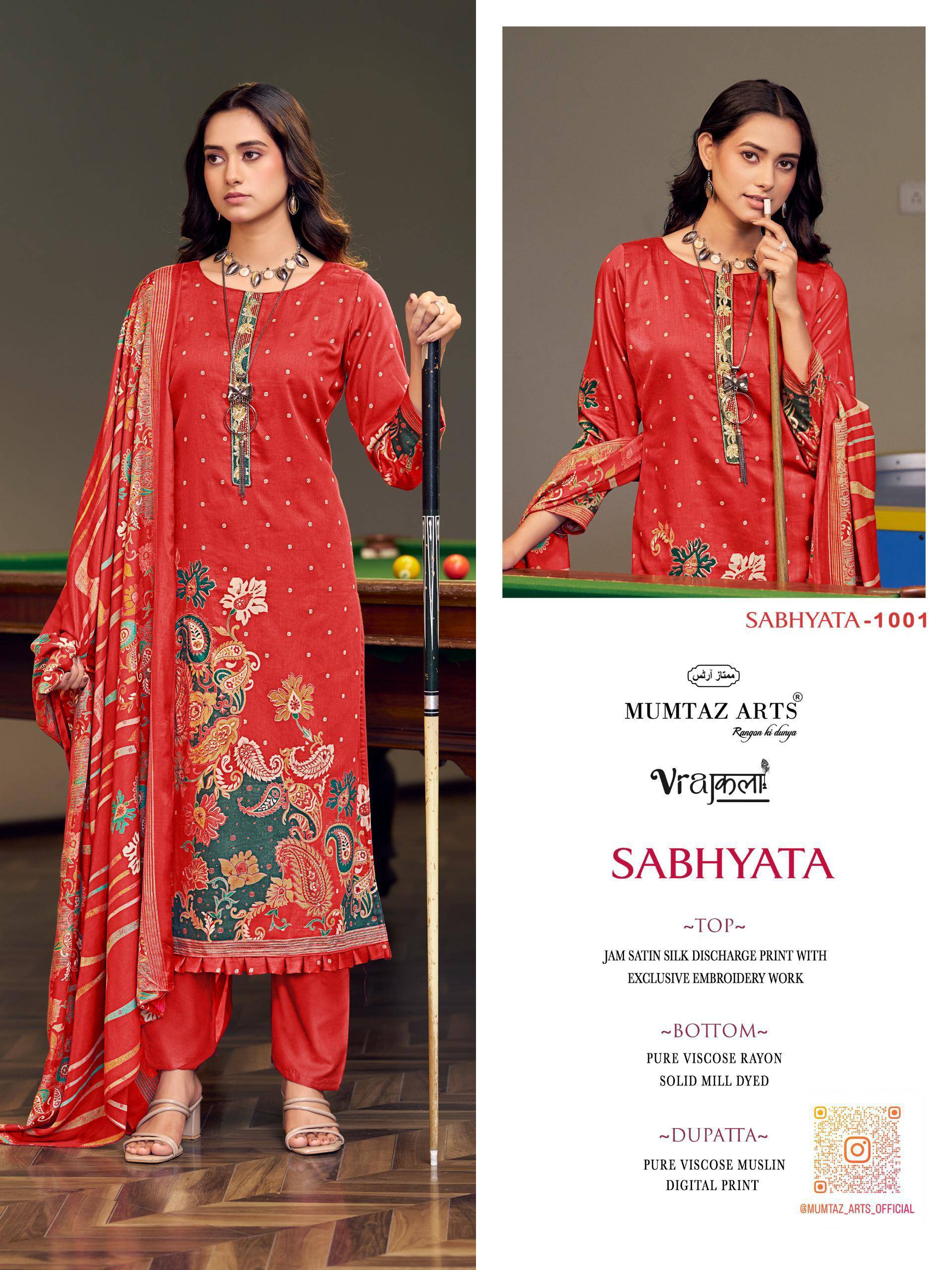 SABHYATA by MUMTAZ ARTS 1001 to 1004 series VISCOSE JAM dresses at Wholesale Price